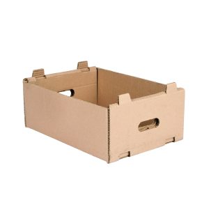 Charola auto armable troquelada con hand hold y pestañas para estibar, fabrica de cajas corrugadas san pedro